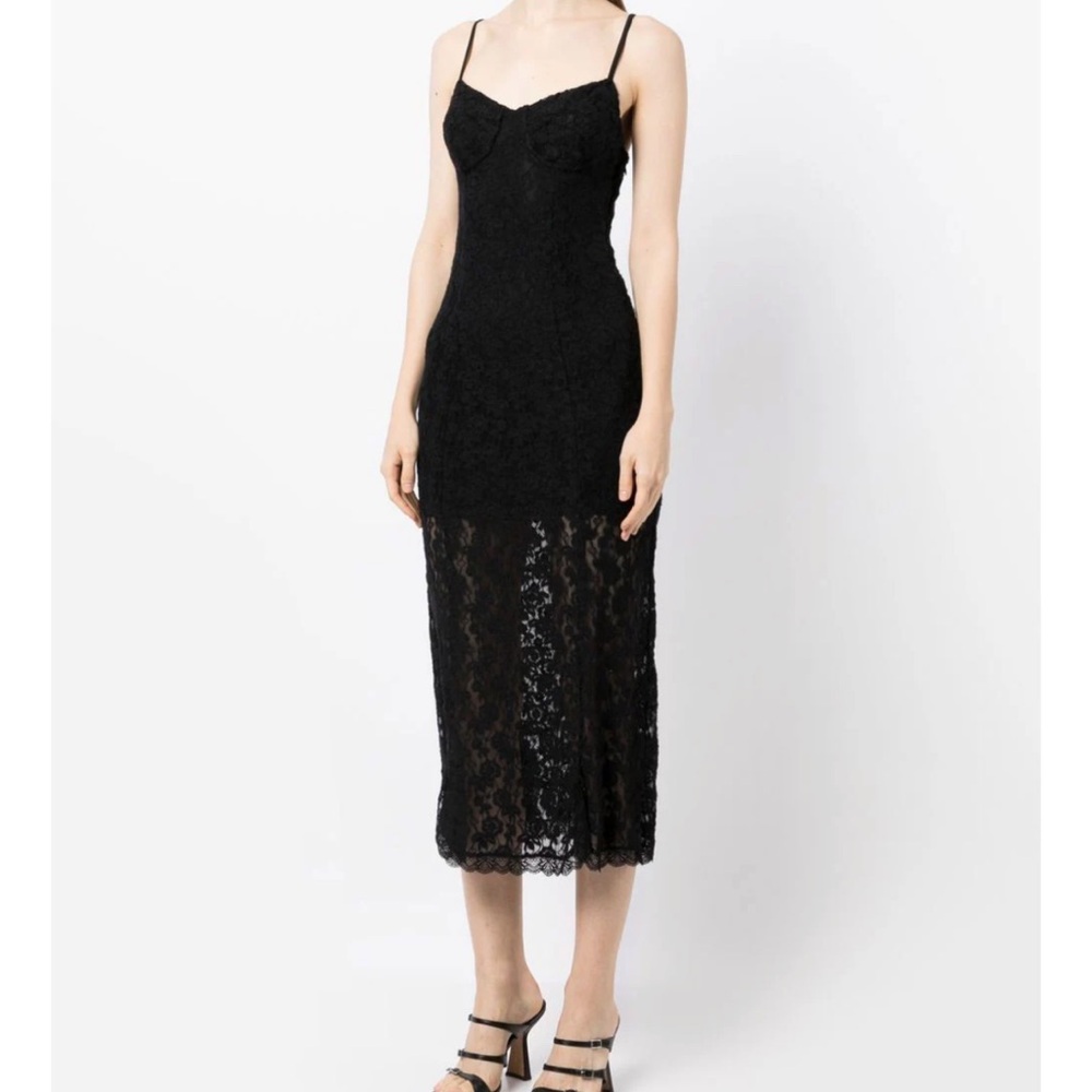 LoveShackFancy Black Lace Midi Slip Dress